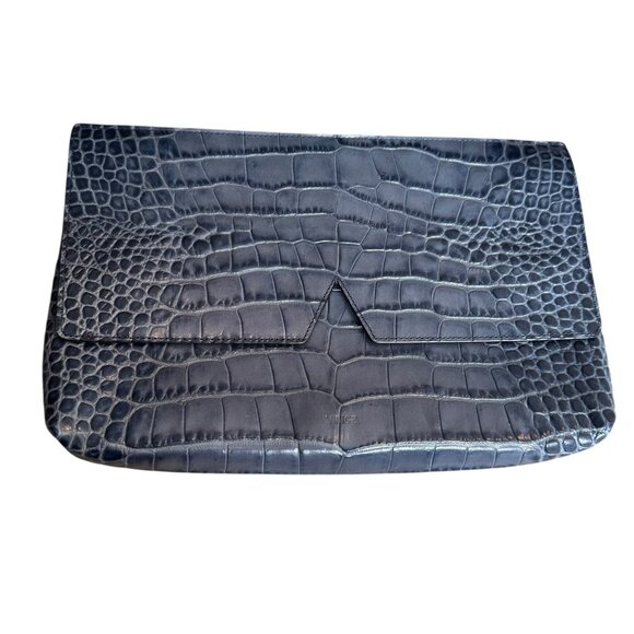 Vince. Blue Crocodile Embossed leather V clutch Handbag Vince - Picture 7 of 7